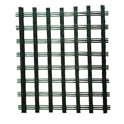 نسيج أسود من الألياف الزجاجية المحبوكة Geogrid 25KN 50KN 100KN للاحتفاظ بجدار الطريق